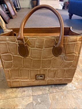 Dooney & Bourke Croc-Embossed Tan Leather Satchel